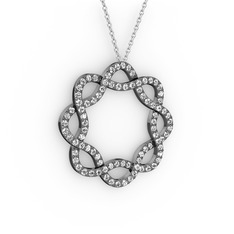 Swarovski 925 ayar siyah rodyum kaplama gümüş kolye (40 cm beyaz altın rolo zincir)