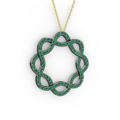 Lienna Kolye - Yeşil kuvars 925 ayar siyah rodyum kaplama gümüş kolye (40 cm altın rolo zincir) #m7ry3z