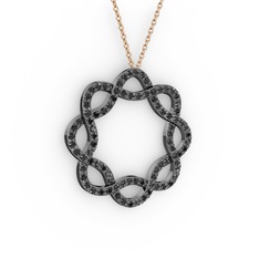 Lienna Kolye - Siyah zirkon 925 ayar siyah rodyum kaplama gümüş kolye (40 cm rose altın rolo zincir) #owo6mc