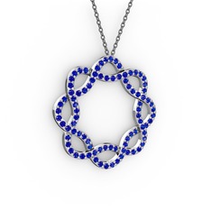 Lab safir 14 ayar beyaz altın kolye (40 cm gümüş rolo zincir)