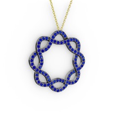 Lab safir 925 ayar siyah rodyum kaplama gümüş kolye (40 cm altın rolo zincir)