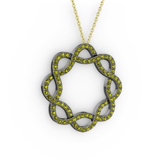 Lienna Kolye - Peridot 925 ayar siyah rodyum kaplama gümüş kolye (40 cm altın rolo zincir) #slab59