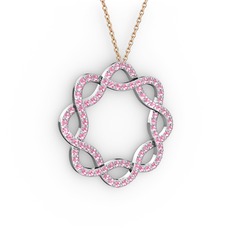 Pembe kuvars 18 ayar beyaz altın kolye (40 cm rose altın rolo zincir)