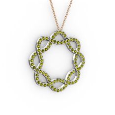 Peridot 14 ayar beyaz altın kolye (40 cm rose altın rolo zincir)