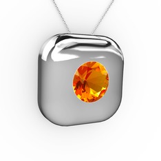 Moria Tektaş Kolye - Sitrin 18 ayar beyaz altın kolye (40 cm beyaz altın rolo zincir) #117ssxl