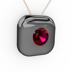 Moria Tektaş Kolye - Rodolit garnet 925 ayar siyah rodyum kaplama gümüş kolye (40 cm rose altın rolo zincir) #121jldm