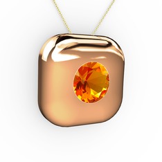 Moria Tektaş Kolye - Sitrin 14 ayar rose altın kolye (40 cm altın rolo zincir) #12gmmba