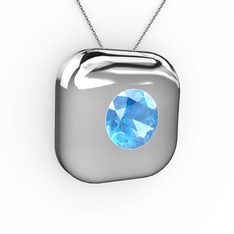 Moria Tektaş Kolye - Akuamarin 18 ayar beyaz altın kolye (40 cm gümüş rolo zincir) #12msqrp