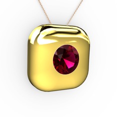 Moria Tektaş Kolye - Rodolit garnet 18 ayar altın kolye (40 cm rose altın rolo zincir) #12sr8ao