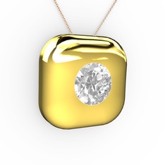 Moria Tektaş Kolye - Beyaz zirkon 925 ayar altın kaplama gümüş kolye (40 cm rose altın rolo zincir) #137rf7s
