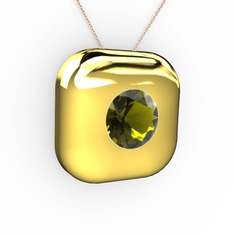 Moria Tektaş Kolye - Peridot 8 ayar altın kolye (40 cm rose altın rolo zincir) #13moemv