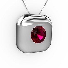 Moria Tektaş Kolye - Rodolit garnet 14 ayar beyaz altın kolye (40 cm gümüş rolo zincir) #140nx66