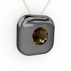 Moria Tektaş Kolye - Dumanlı kuvars 925 ayar siyah rodyum kaplama gümüş kolye (40 cm altın rolo zincir) #14ktg11