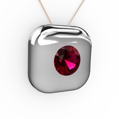 Moria Tektaş Kolye - Rodolit garnet 8 ayar beyaz altın kolye (40 cm rose altın rolo zincir) #15w3is3
