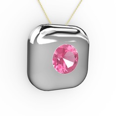 Moria Tektaş Kolye - Pembe kuvars 18 ayar beyaz altın kolye (40 cm altın rolo zincir) #176qogi