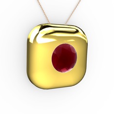Moria Tektaş Kolye - Kök yakut 14 ayar altın kolye (40 cm rose altın rolo zincir) #183tnsa