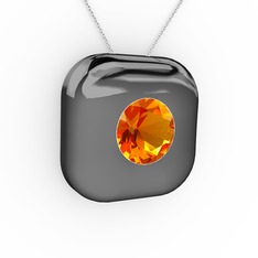 Moria Tektaş Kolye - Sitrin 925 ayar siyah rodyum kaplama gümüş kolye (40 cm gümüş rolo zincir) #19qfy1