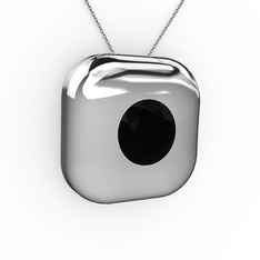 Moria Tektaş Kolye - Siyah zirkon 14 ayar beyaz altın kolye (40 cm gümüş rolo zincir) #1fwtpwt