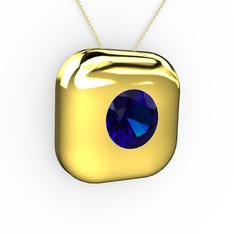 Moria Tektaş Kolye - Lab safir 925 ayar altın kaplama gümüş kolye (40 cm altın rolo zincir) #1kf4k4d