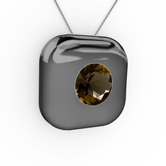 Moria Tektaş Kolye - Dumanlı kuvars 925 ayar siyah rodyum kaplama gümüş kolye (40 cm gümüş rolo zincir) #1ngta0h