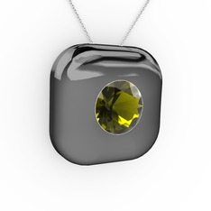 Moria Tektaş Kolye - Peridot 925 ayar siyah rodyum kaplama gümüş kolye (40 cm beyaz altın rolo zincir) #1oo10sv