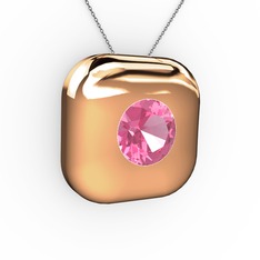 Pembe kuvars 18 ayar rose altın kolye (40 cm gümüş rolo zincir)