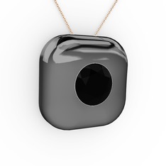 Moria Tektaş Kolye - Siyah zirkon 925 ayar siyah rodyum kaplama gümüş kolye (40 cm rose altın rolo zincir) #1pgxj6j
