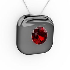 Moria Tektaş Kolye - Garnet 925 ayar siyah rodyum kaplama gümüş kolye (40 cm beyaz altın rolo zincir) #1rwcvzz