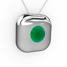 Kök zümrüt 14 ayar beyaz altın kolye (40 cm beyaz altın rolo zincir)