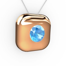 Moria Tektaş Kolye - Akuamarin 925 ayar rose altın kaplama gümüş kolye (40 cm gümüş rolo zincir) #1ulbhjf