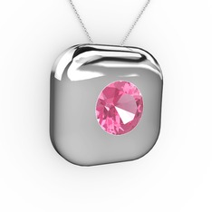 Pembe kuvars 18 ayar beyaz altın kolye (40 cm beyaz altın rolo zincir)