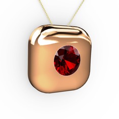 Moria Tektaş Kolye - Garnet 18 ayar rose altın kolye (40 cm altın rolo zincir) #1ybiy79