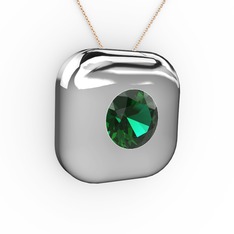 Moria Tektaş Kolye - Yeşil kuvars 18 ayar beyaz altın kolye (40 cm rose altın rolo zincir) #1yul171