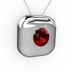 Moria Tektaş Kolye - Garnet 8 ayar beyaz altın kolye (40 cm rose altın rolo zincir) #4fc8dl