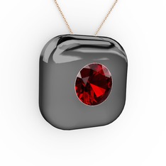 Moria Tektaş Kolye - Garnet 925 ayar siyah rodyum kaplama gümüş kolye (40 cm rose altın rolo zincir) #4gjt4w