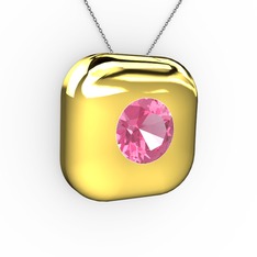 Moria Tektaş Kolye - Pembe kuvars 18 ayar altın kolye (40 cm gümüş rolo zincir) #4hhnhi