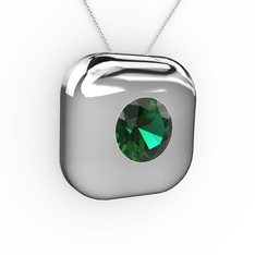 Moria Tektaş Kolye - Yeşil kuvars 14 ayar beyaz altın kolye (40 cm beyaz altın rolo zincir) #93xy9y