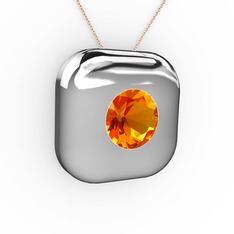 Moria Tektaş Kolye - Sitrin 14 ayar beyaz altın kolye (40 cm rose altın rolo zincir) #ak7jio