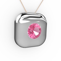 Pembe kuvars 18 ayar beyaz altın kolye (40 cm rose altın rolo zincir)