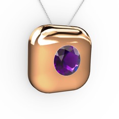 Moria Tektaş Kolye - Ametist 18 ayar rose altın kolye (40 cm gümüş rolo zincir) #d4qpyo