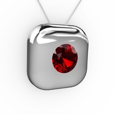 Moria Tektaş Kolye - Garnet 14 ayar beyaz altın kolye (40 cm gümüş rolo zincir) #e1bgfd