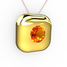 Moria Tektaş Kolye - Sitrin 18 ayar altın kolye (40 cm rose altın rolo zincir) #g2ruex