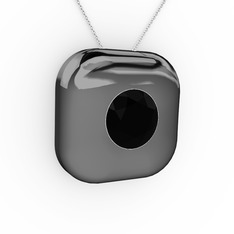 Moria Tektaş Kolye - Siyah zirkon 925 ayar siyah rodyum kaplama gümüş kolye (40 cm beyaz altın rolo zincir) #g9824s