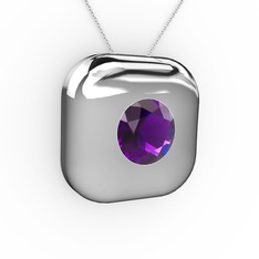 Ametist 18 ayar beyaz altın kolye (40 cm beyaz altın rolo zincir)