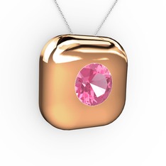 Pembe kuvars 14 ayar rose altın kolye (40 cm beyaz altın rolo zincir)