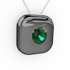 Moria Tektaş Kolye - Yeşil kuvars 925 ayar siyah rodyum kaplama gümüş kolye (40 cm beyaz altın rolo zincir) #ie0q7r