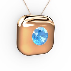 Moria Tektaş Kolye - Akuamarin 8 ayar rose altın kolye (40 cm rose altın rolo zincir) #jj0lx4