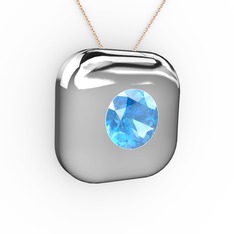 Moria Tektaş Kolye - Akuamarin 925 ayar gümüş kolye (40 cm rose altın rolo zincir) #ksk8o3