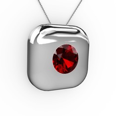 Moria Tektaş Kolye - Garnet 18 ayar beyaz altın kolye (40 cm gümüş rolo zincir) #locp62