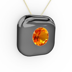 Moria Tektaş Kolye - Sitrin 925 ayar siyah rodyum kaplama gümüş kolye (40 cm altın rolo zincir) #mow6mm